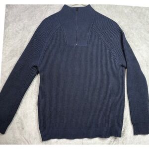 EXPRESS Men Navy Blue Ribbed Half Zip Mock Neck Sweater XL